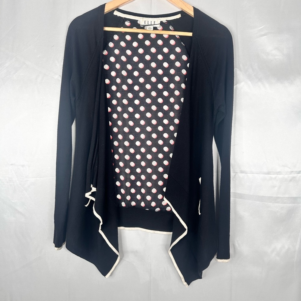 Elle Black and Pink Polka Dot Cardigan w pockets Size XS‎